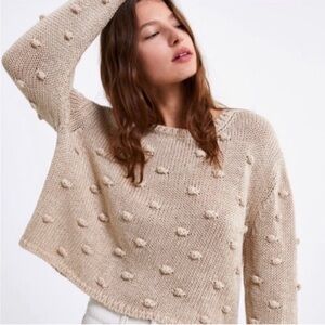Zara Womens Bobble Knit Sweater Size Medium Scandi Neutral Oversized Bohemian